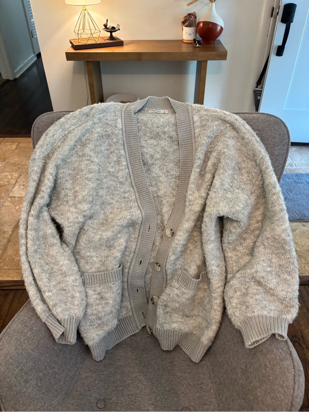 3/$30 Women’s  Oversize Chunky Knit Cardigan Sweater - Light Gray